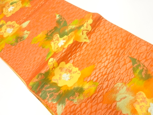 JAPANESE KIMONO / NAGOYA OBI / SILK / WOVEN FLORAL PLANTS